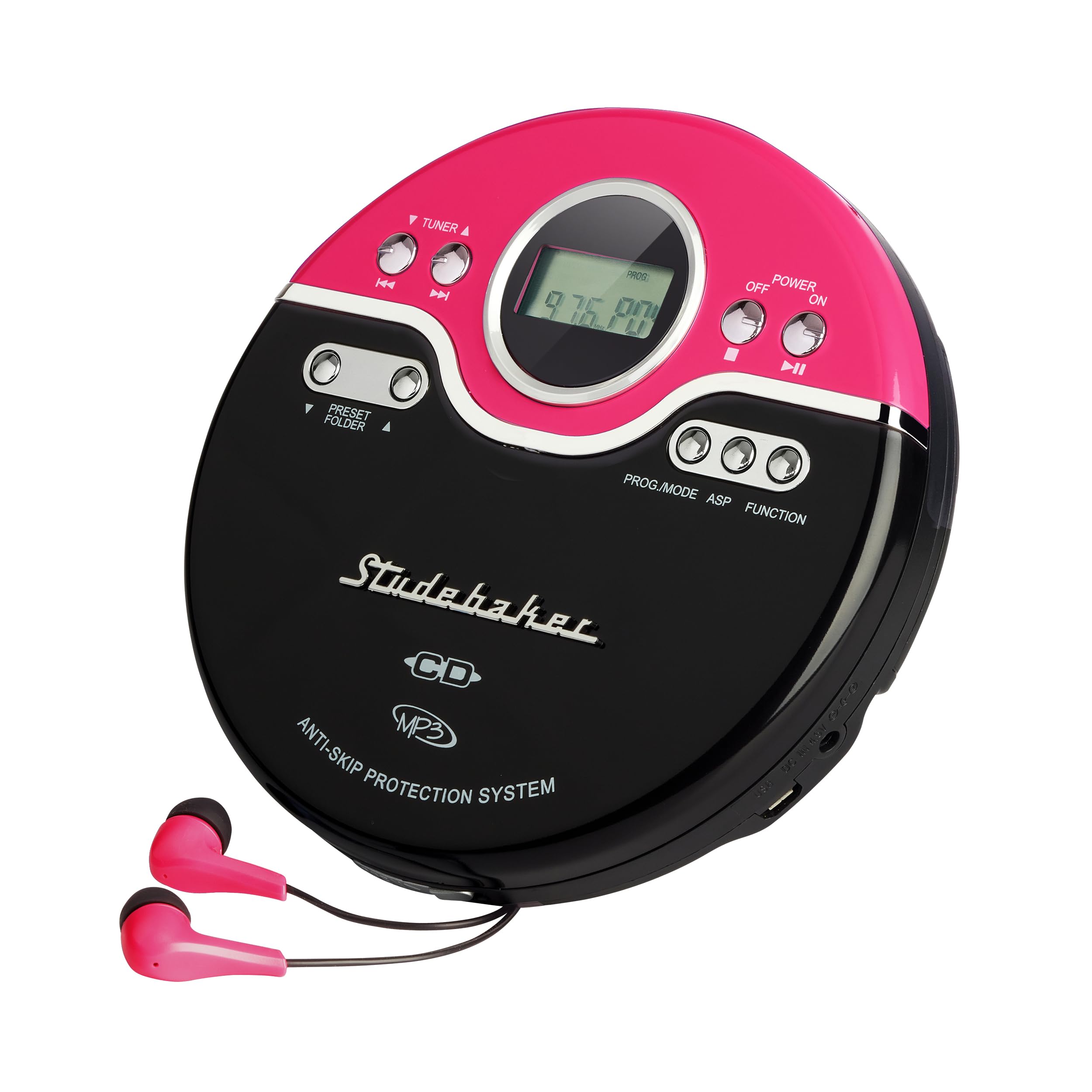 Studebaker Pink Retro Portable CD Player | CD-R/RW MP3 Playback